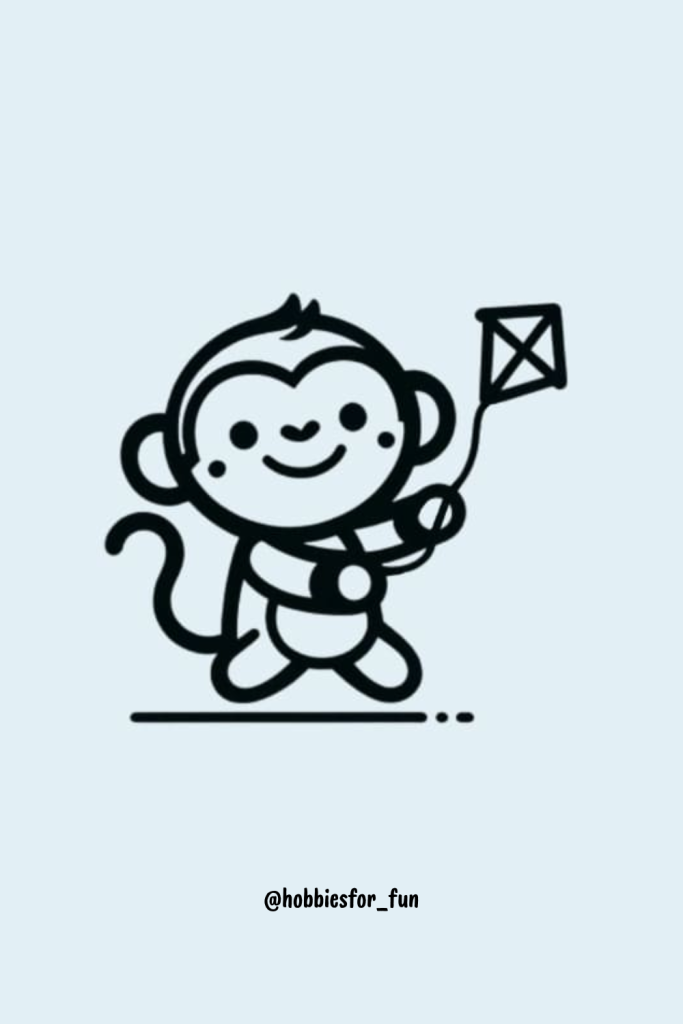 Funny Monkey Drawing, Monkey With Kite