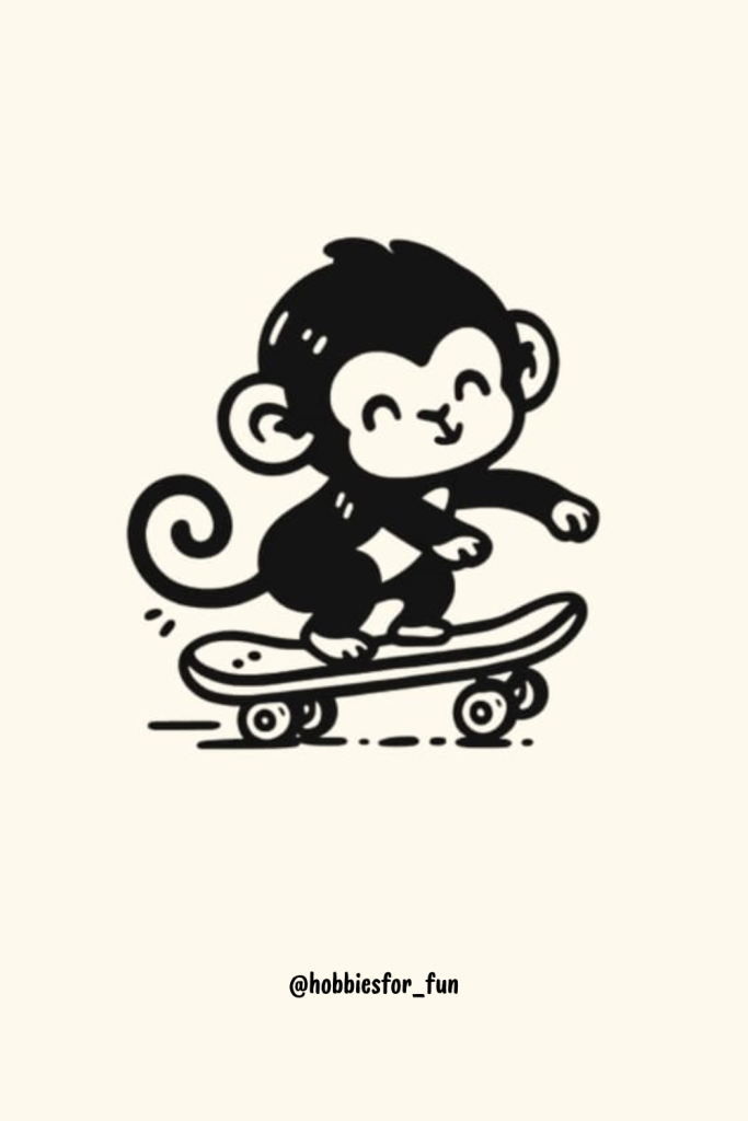 Cute Monkey Drawings, Monkey Riding Skateboard