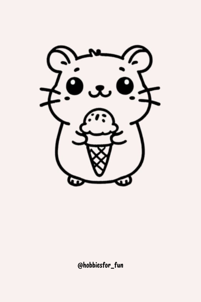 Cartoon Cute Hamster Drawing, Hamster Holding A Tiny Ice Cream Cone