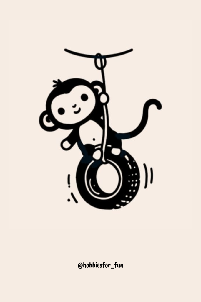 Monkey To Draw, Monkey Swinging From Tire