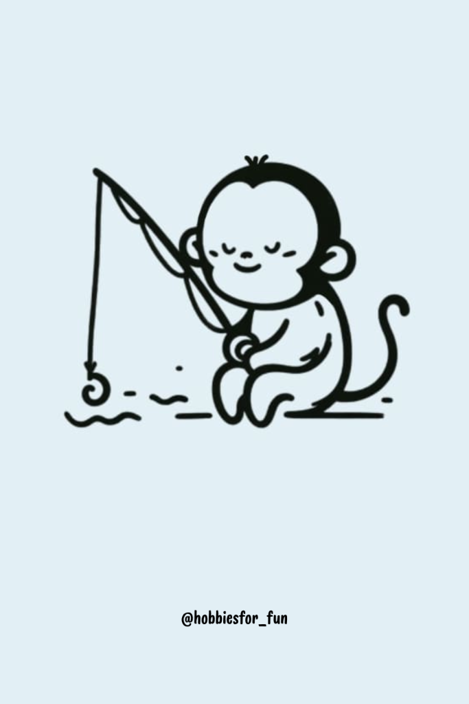 Draw A Monkey, Monkey With Fishing Rod