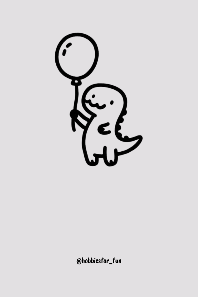 Cute Dinosaur Drawing, Dinosaur Holding Balloon