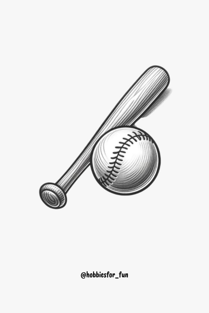 Pencil Drawing, Baseball And Bat