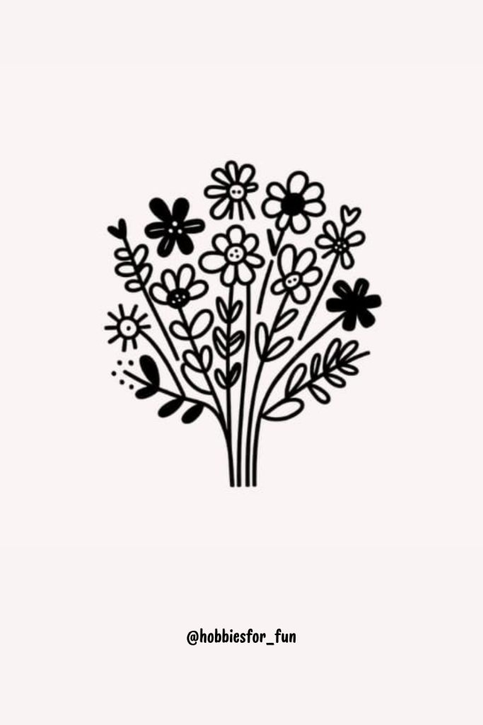 Easy cute bouquet of flowers doodle to draw