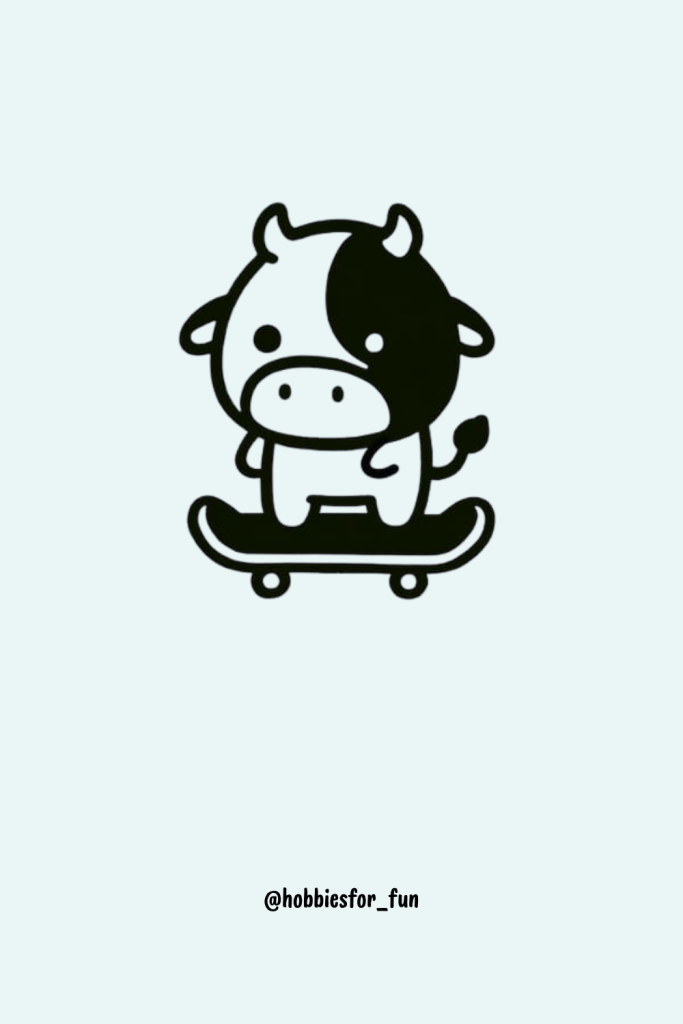 Cow on a Skateboard Drawing Cute