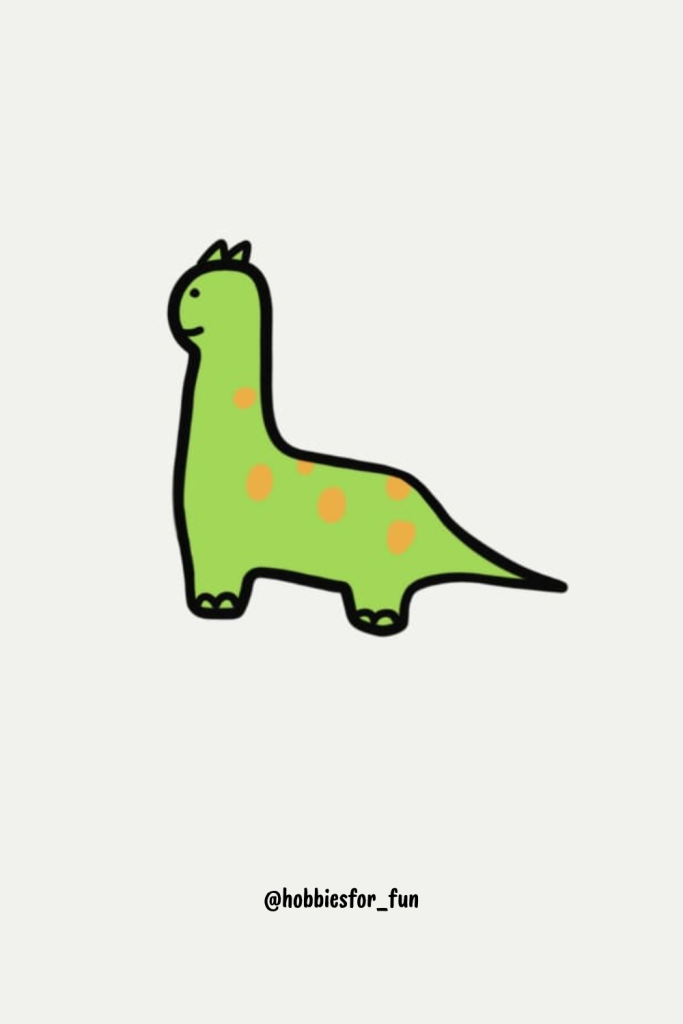 Easy Dinosaur Drawing, Cute Dinosaur with Polka Dots