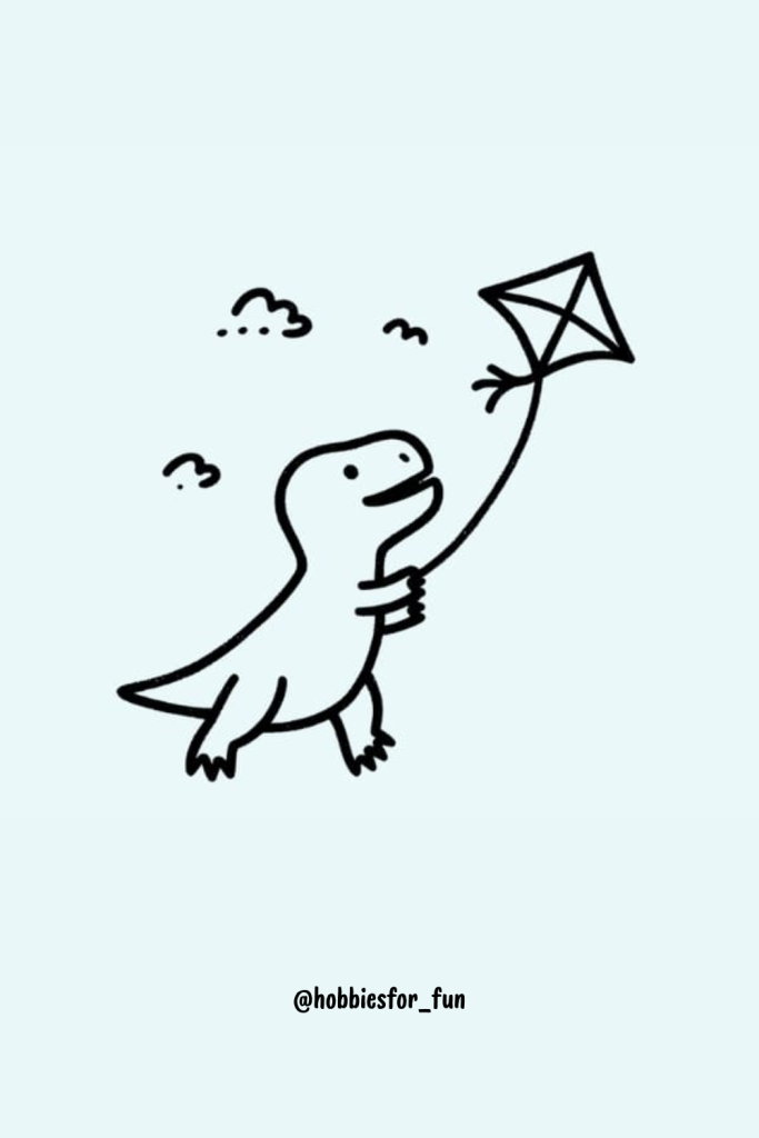 Easy Cute Dinosaur Drawing, Dinosaur Flying Kite
