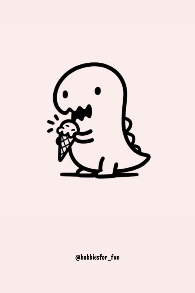 small cute dinosaur drawing, Dinosaur with Ice Cream Cone