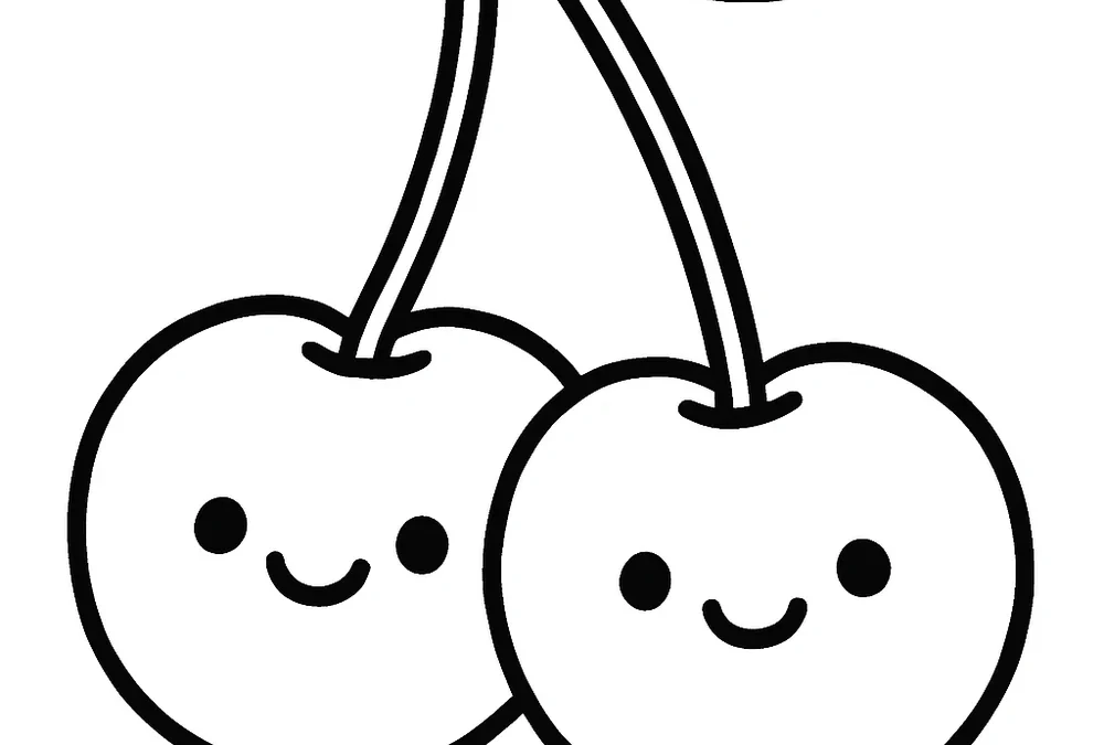 A pair of cherries with a smiling face — free printable cherry coloring pages