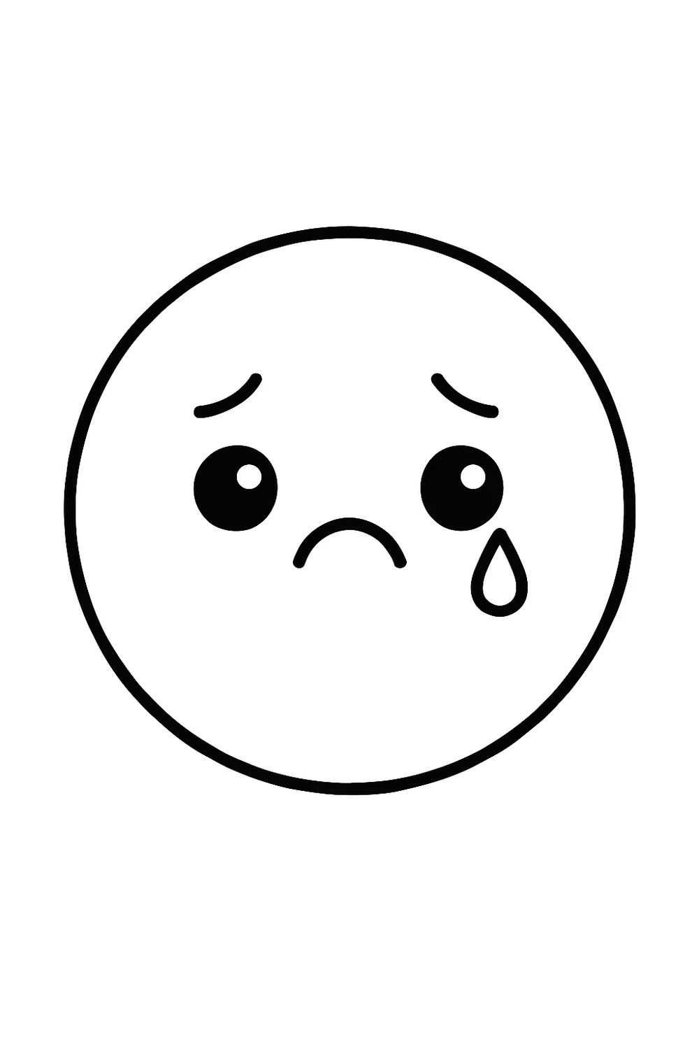 A round face looking sad with a tear — free printable emotions coloring pages
