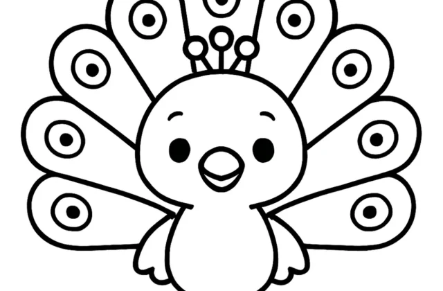 Peacock with a fan of tail feathers — free printable peacock coloring pages