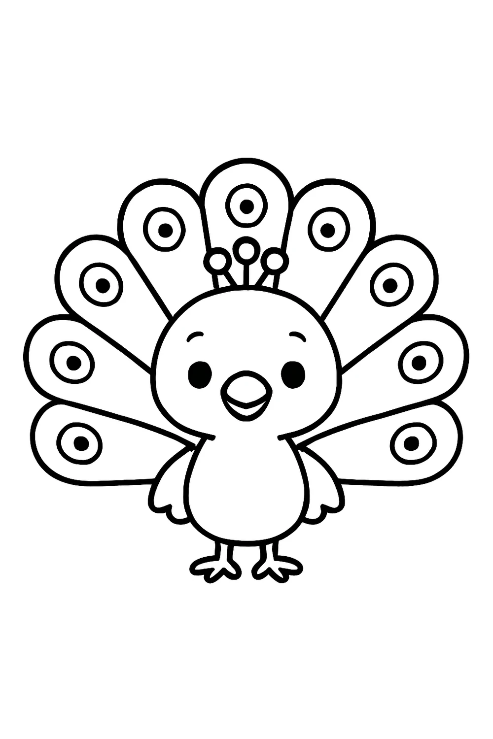 Peacock with a fan of tail feathers — free printable peacock coloring pages