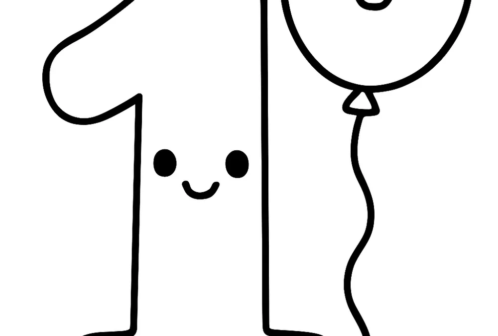 Bubble number 1 with one balloon — free printable number coloring pages