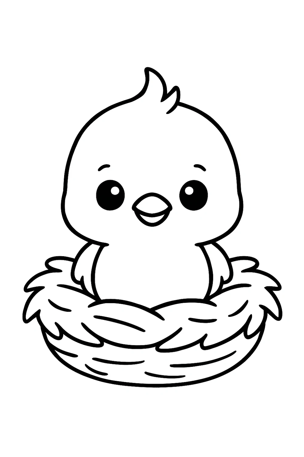 Baby bird in a nest — free printable bird coloring pages